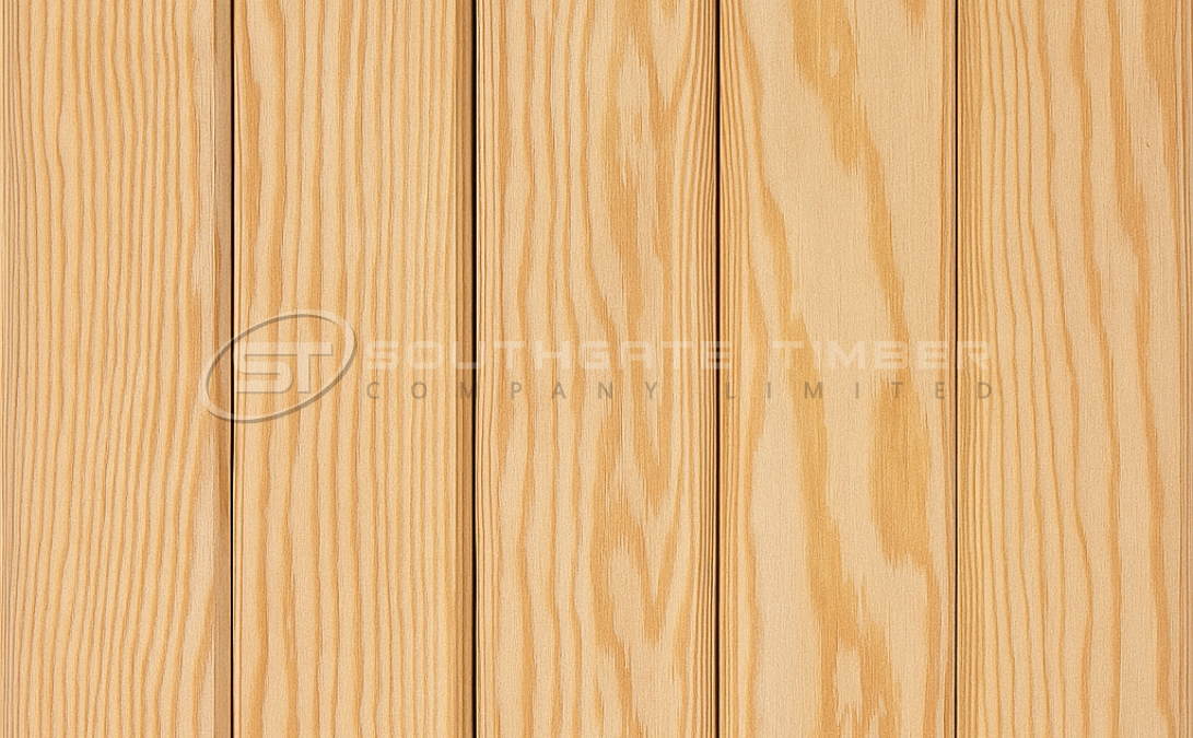 Douglas Fir cladding boards with light reddish-brown tones, straight grain, and natural growth patterns, high-quality exterior timber cladding from Southgate Timber.