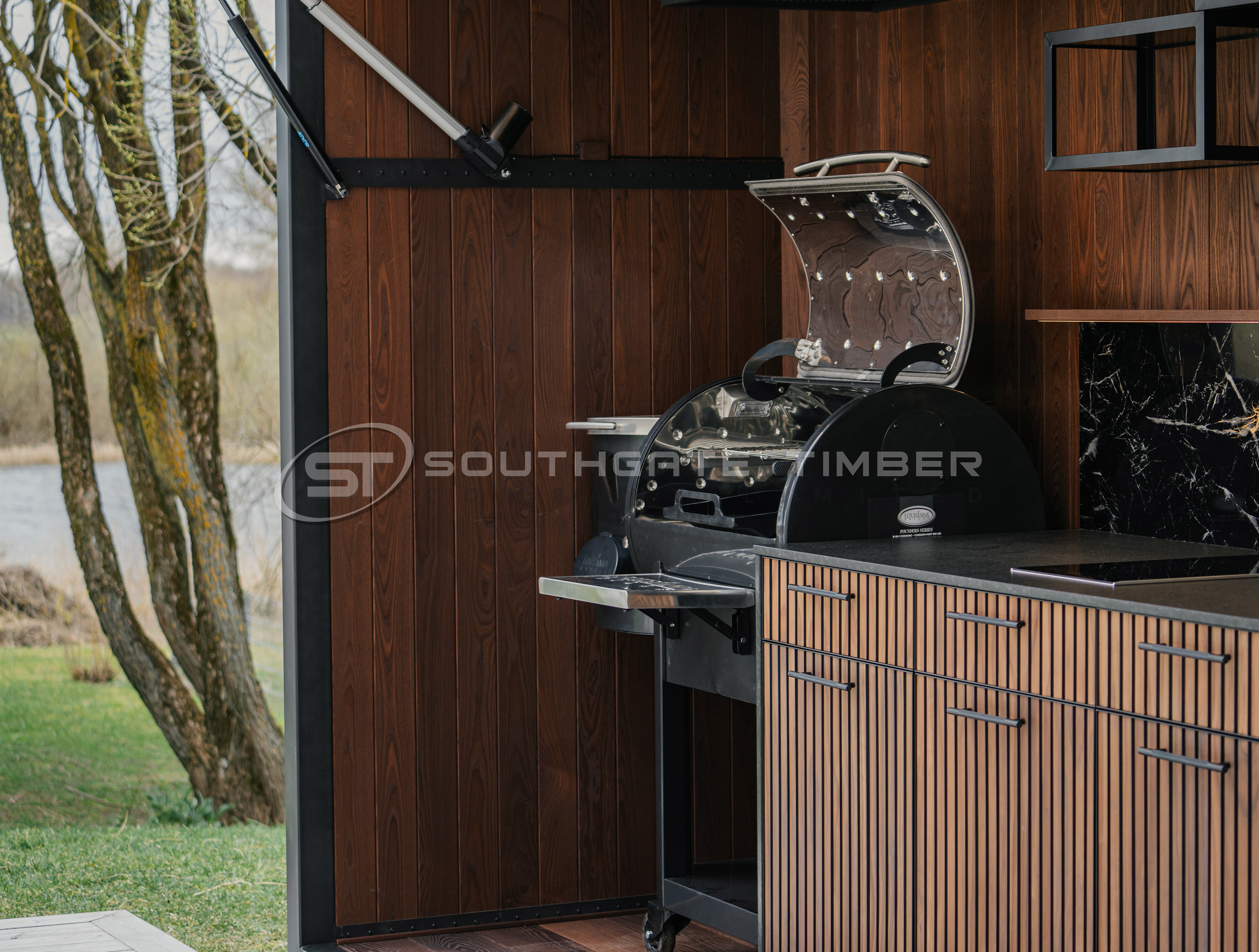 Thermory Thermo Ash cladding used on a contemporary outdoor structure, showing rich natural tones of this thermally modified cladding due early 2026