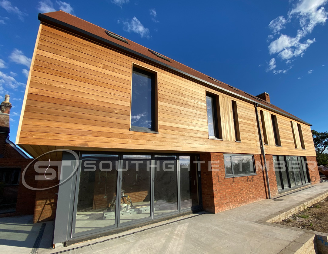 Western Red Cedar ST50 cladding on modern house exterior with horizontal timber facade