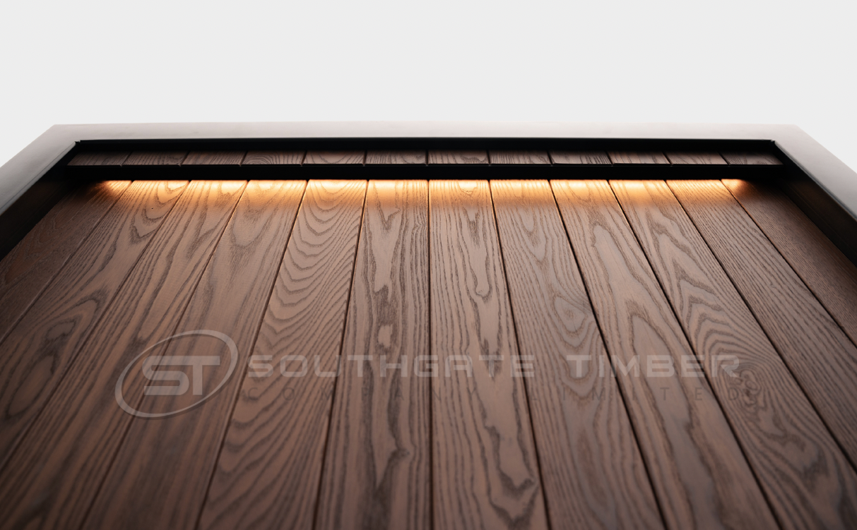 Thermo-ash cladding with rich grain and pre-oiled finish for durable exterior use