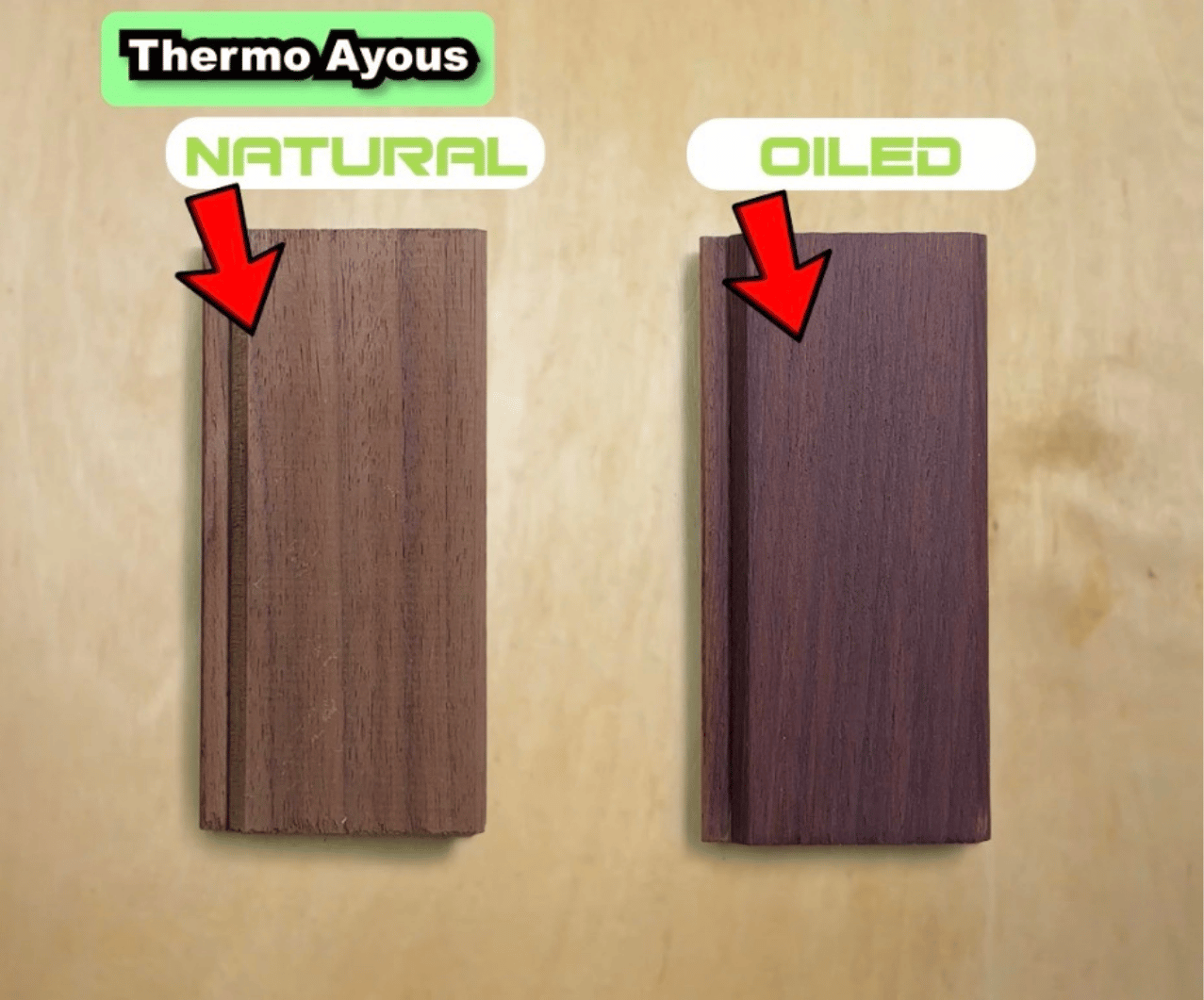 Thermo Ayous cladding before and after treatment with Osmo 420 UV-Protection Oil