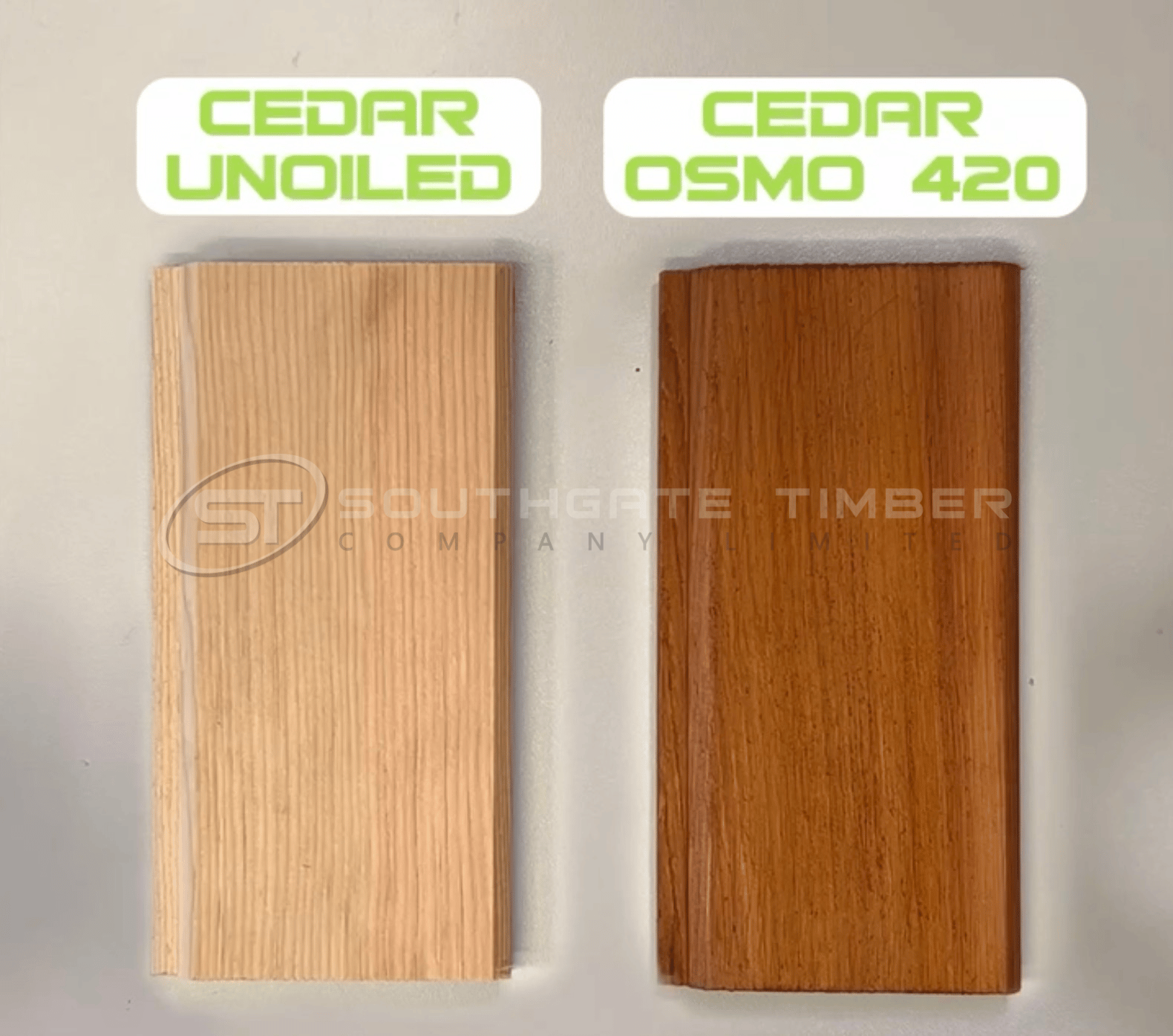 Western Red Cedar cladding before and after treatment with Osmo 420 UV-Protection Oil