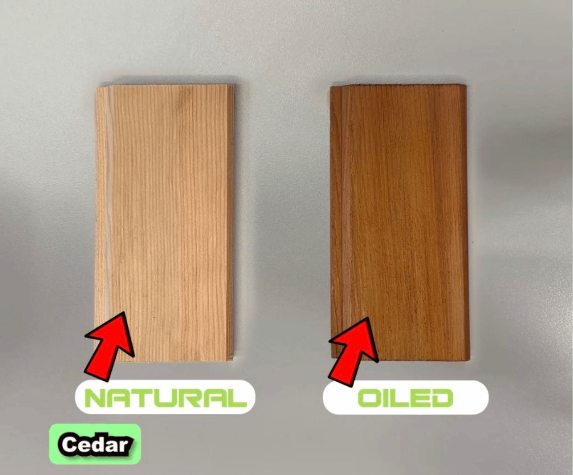 Western Red Cedar cladding before and after treatment with Osmo 420 UV-Protection Oil