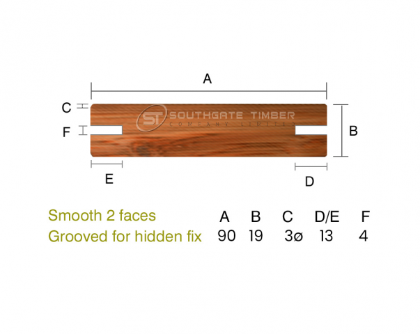 IPE 19 x 90mm smooth 2 faces grooved for hidden fix 1st grade