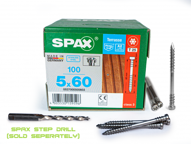 Spax Stainless 5.0 x 60mm x 100 box decking screw
