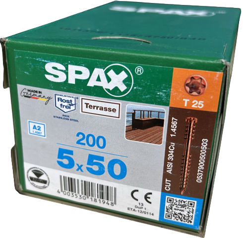 Spax Stainless Antique finish 5.0 x 50mm x 200 Box decking screw