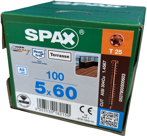 Spax Stainless Antique finish 5.0 x 60mm x 100 box decking screw