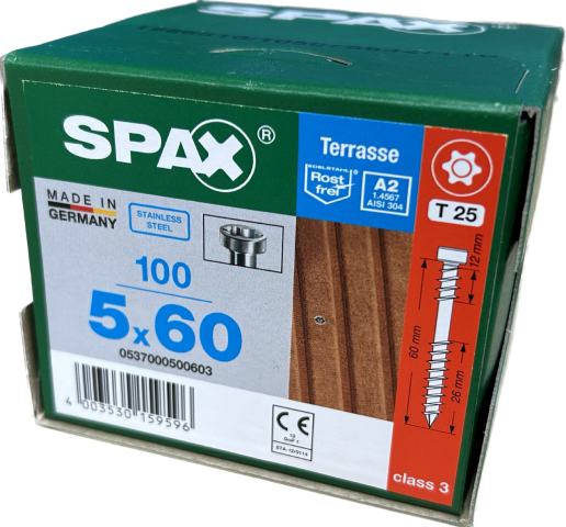 Spax Stainless 5.0 x 60mm x 100 box decking screw