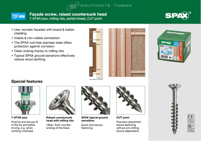 Spax Stainless 4.5 x 35mm x 200 box facade screw