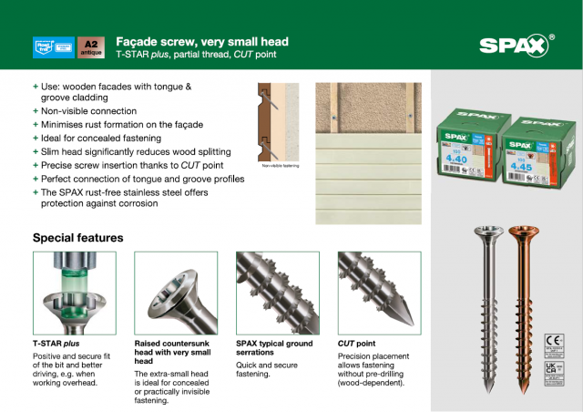 Spax Stainless 4.0 x 40mm x 100 box facade screw