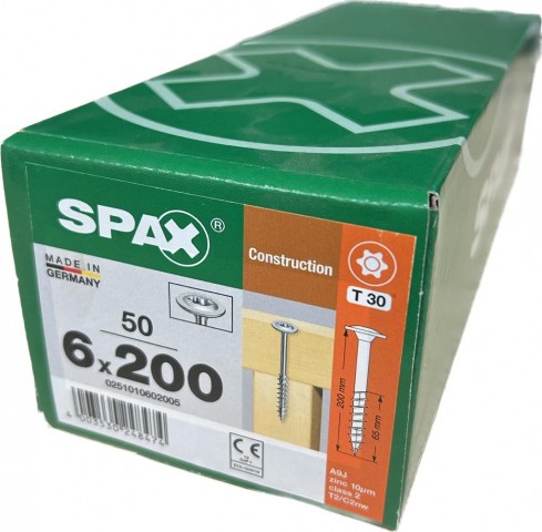 Spax WIROX 6.0 x 200mm x 50 box construction screw