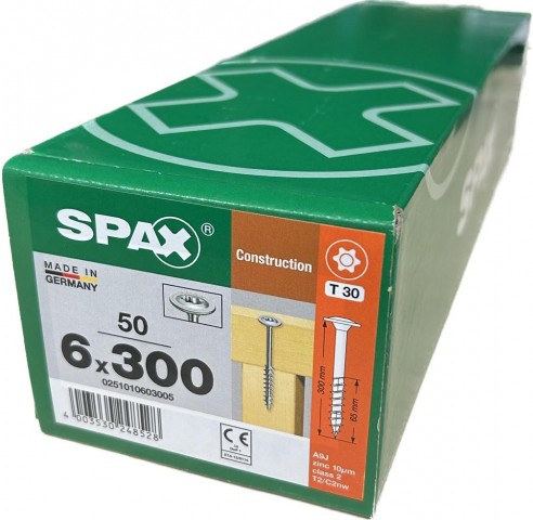 Spax WIROX 6.0 x 300mm x 50 construction screw