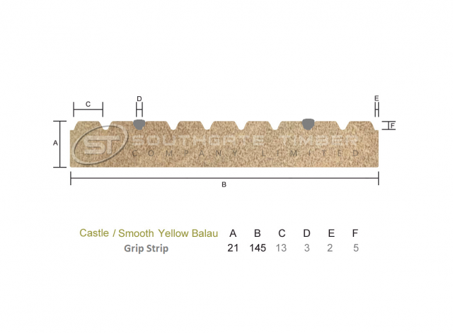Yellow Balau 21 x 145mm Castle/Smooth Grip Strip