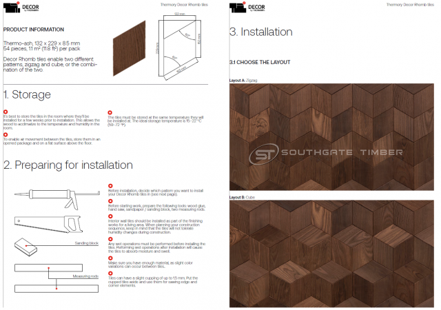 Thermory Thermo-Ash Decor Rhomb Tiles Internal
